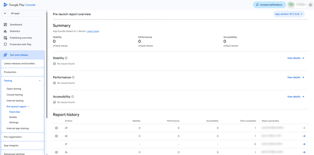 Google Play Console internal testing and closed testing management tracks interface layout panel view